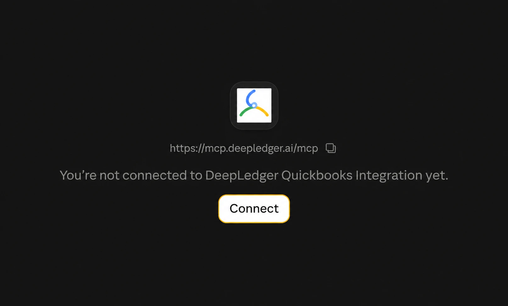 DeepLedger custom connector in Claude showing the MCP server URL and Connect button